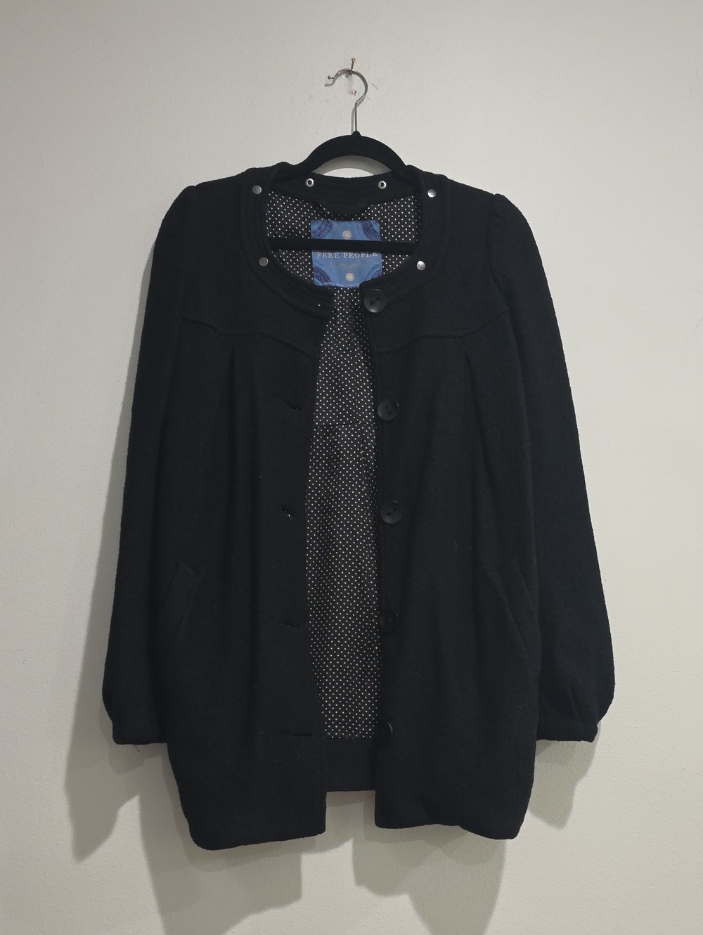 Free People Black Wool Blend Swing Coat / Jacket Size XS